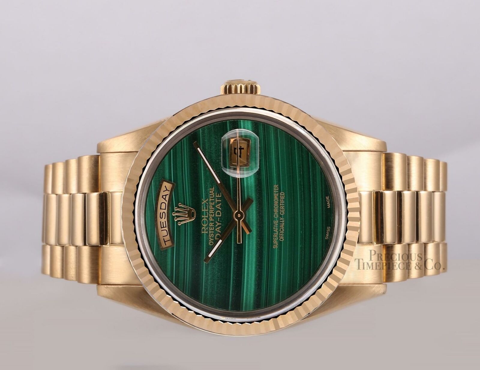 Rolex Men Day-Date 18238 Presidential 18k Gold 36mm-Malachite Green Marble Dial