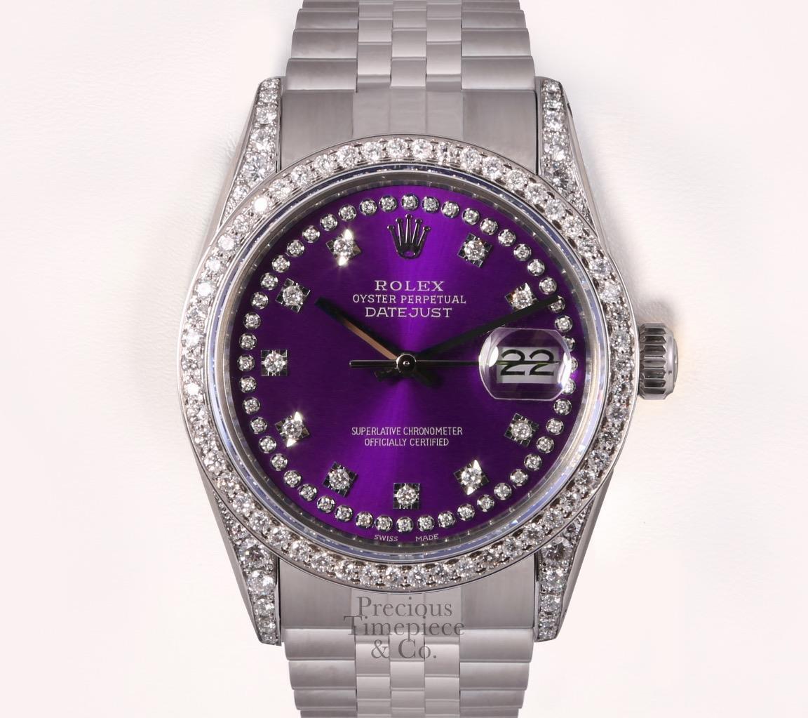 Rolex Datejust S/Steel 36mm-Purple String Diamond Dial-Diamond Lug-Diamond Bezel