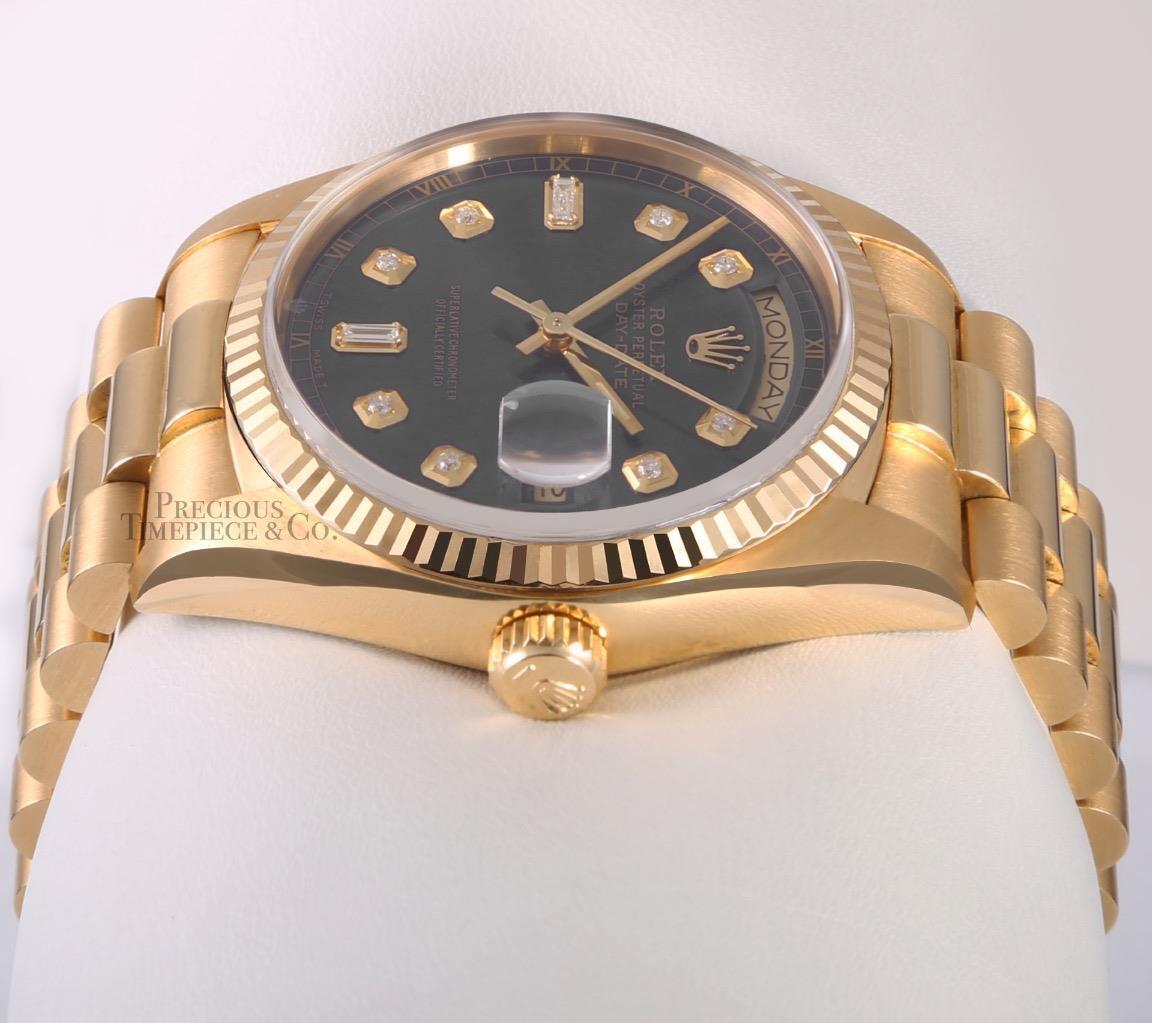 Rolex Day-Date 18038 President 18k Gold 36mm Watch- Gray Baguette Diamond Dial