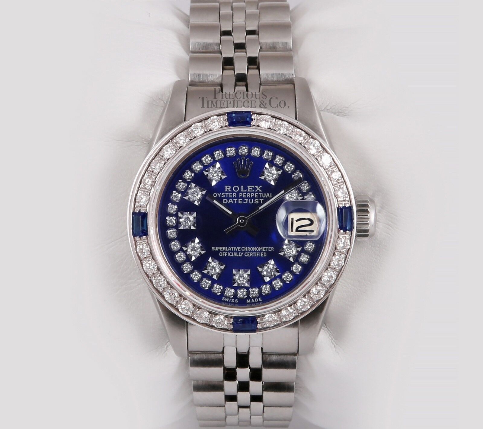 Rolex Datejust Steel 26mm Watch-Blue String Diamond Dial-Sapphire Diamond Bezel