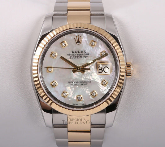 Rolex Datejust 116233 Two-Tone 36mm Oyster 18k Fluted Bezel White MOP Diamond