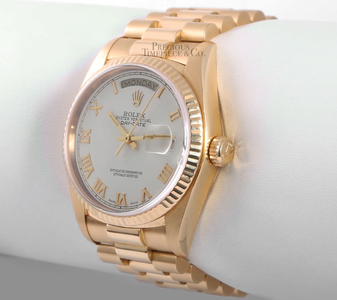 Rolex Men Day-Date 18038 President 18k Solid Yellow Gold Watch-White Roman Dial