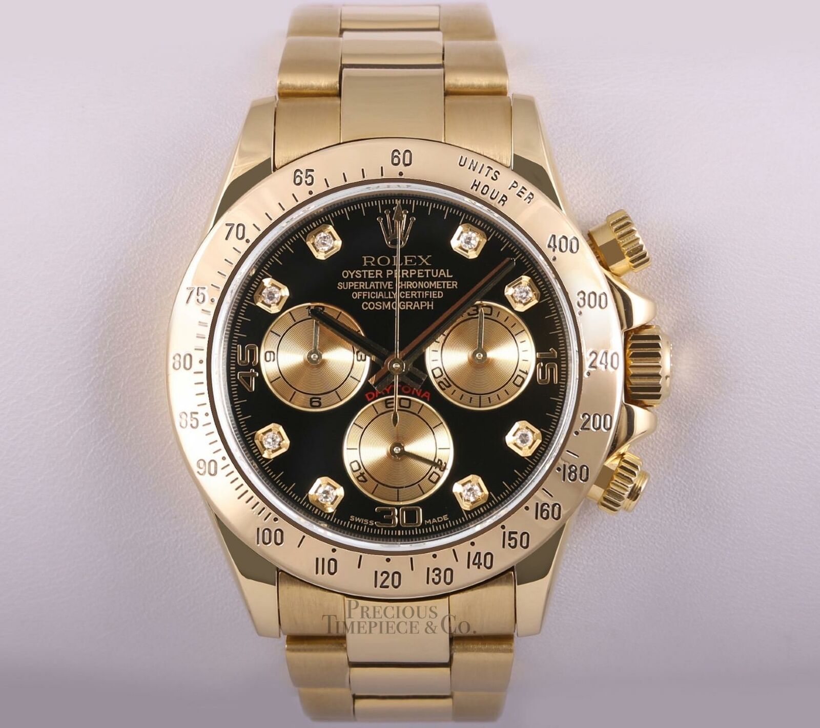 Rolex Daytona 116528 18k Yellow Gold 40mm Custom Black Paul Newman Diamond Dial-