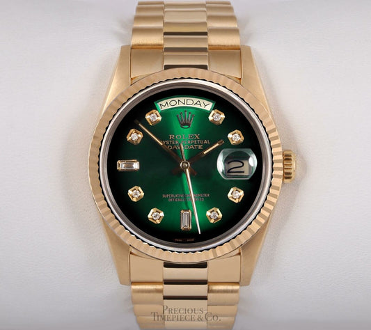 Rolex Men Day-Date 18038 President 18k Yellow Gold 36mm-Green Ombre Diamond Dial