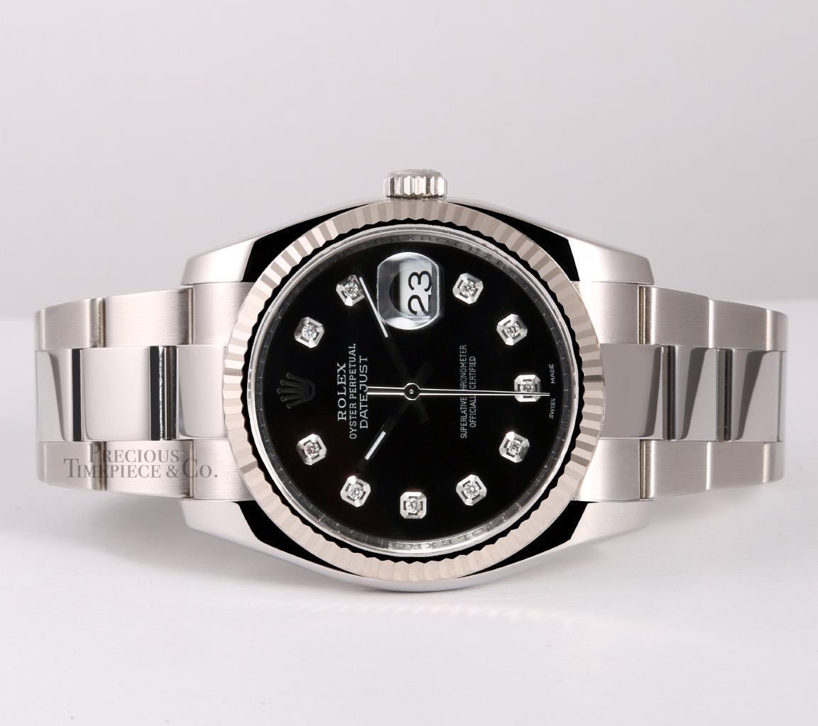 Rolex Datejust SS New Style Oyster-18k Fluted Bezel-Black Diamond Dial