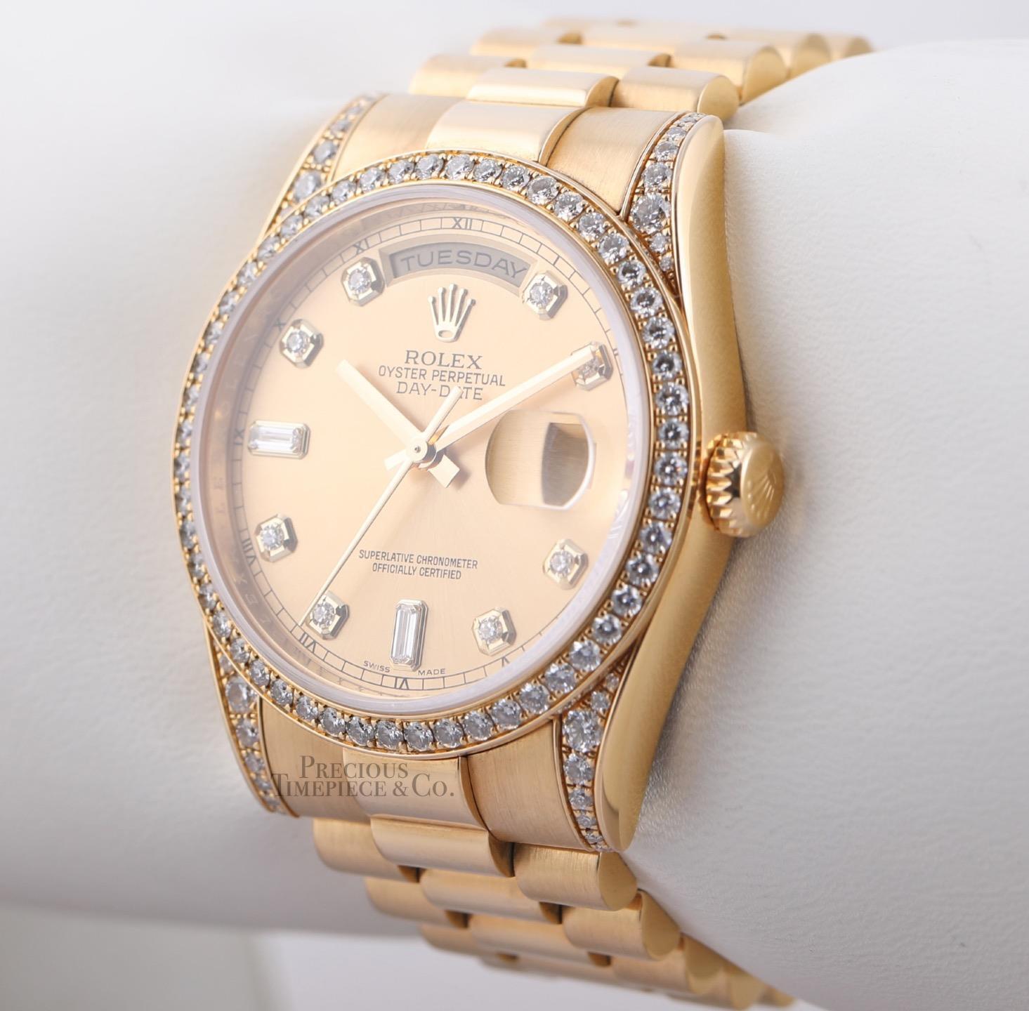 Rolex Day-Date 18k Gold 118388 Factory Diamonds Champagne Dial 36mm-Full Set