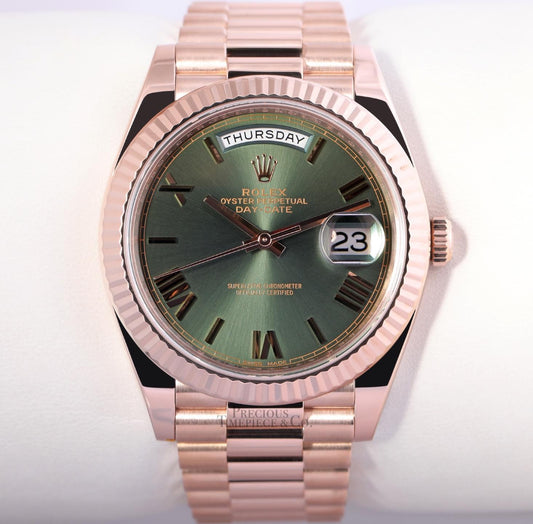 Rolex Day-Date 40mm President 228235 Solid 18k Everose Gold-Olive Green Dial