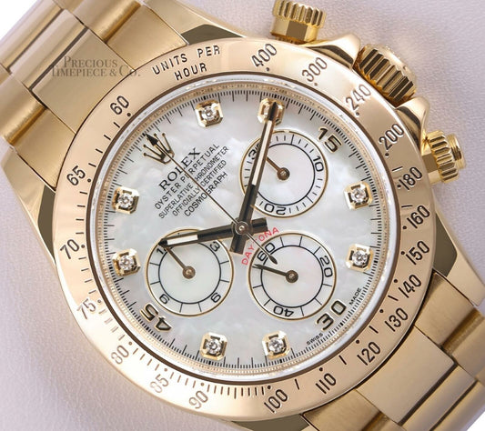 Rolex Men 40mm Daytona 116528 18k Yellow Gold Chronograph-White MOP Diamond Dial