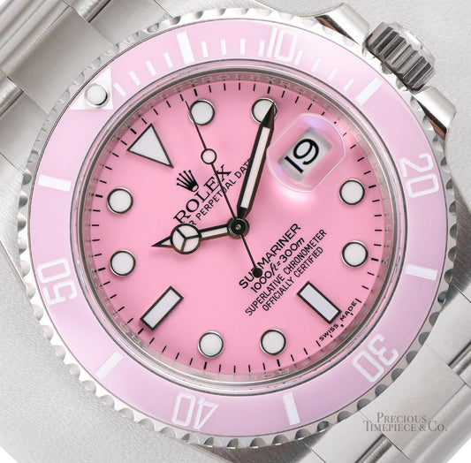 Rolex Submariner 116610 Date Steel 40mm-Custom Pink Ceramic Bezel & Pink Dial