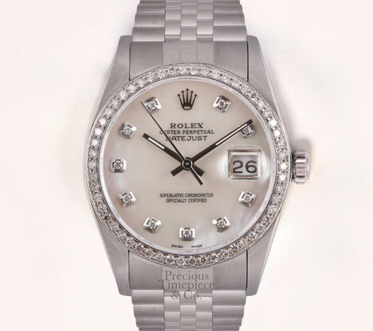 Rolex Datejust 36mm Watch Stainless Steel Diamond Bezel-White MOP Diamond Dial