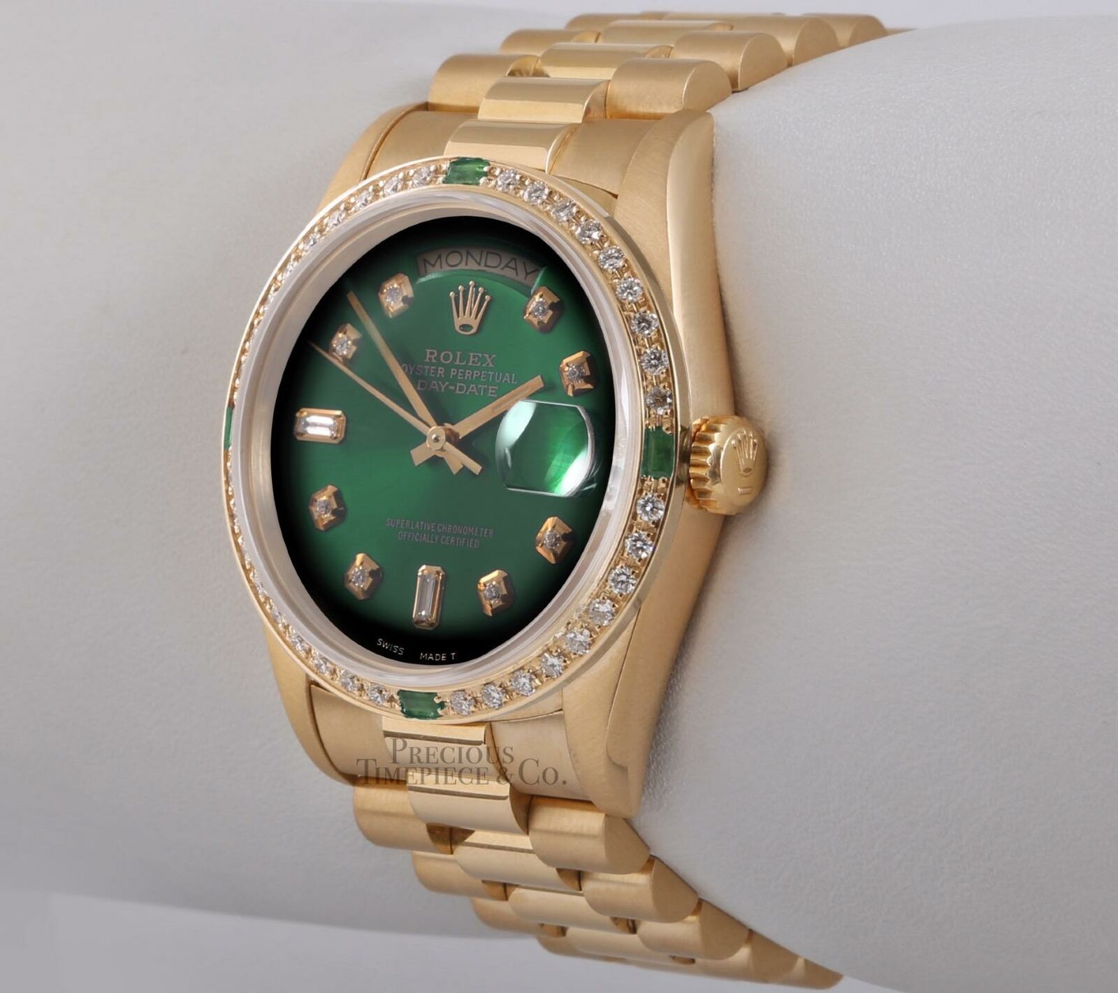 Rolex Day-Date 18038 President 36mm 18k Diamond & Emerald Bezel-Green Ombre Dial