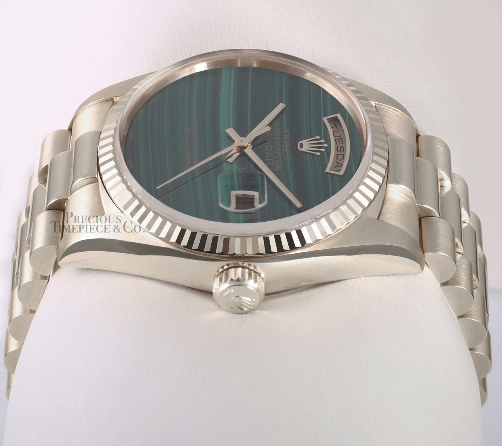 Rolex Men Day-Date 18239 President 18k White Gold 36mm-Malachite Marble Dial