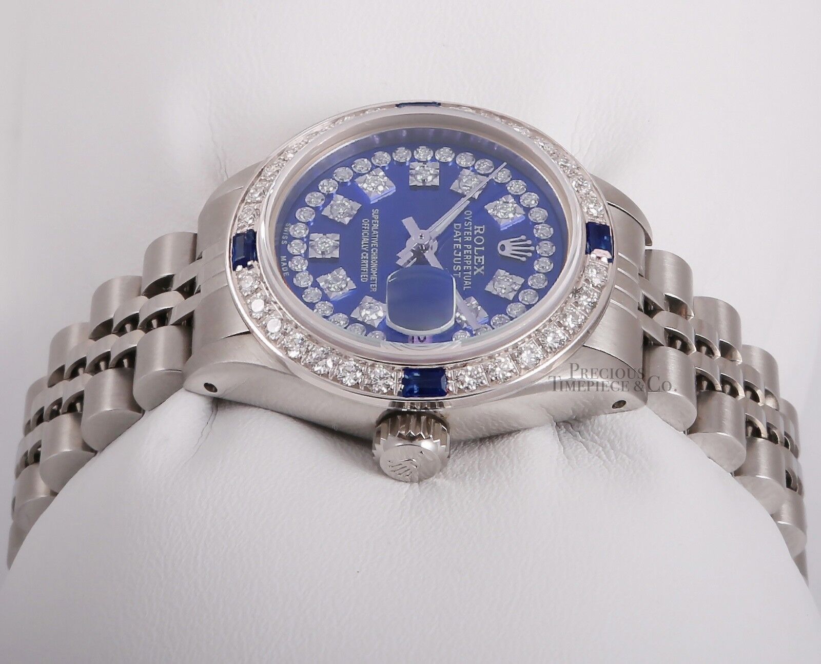 Rolex Datejust Steel 26mm Watch-Blue String Diamond Dial-Sapphire Diamond Bezel