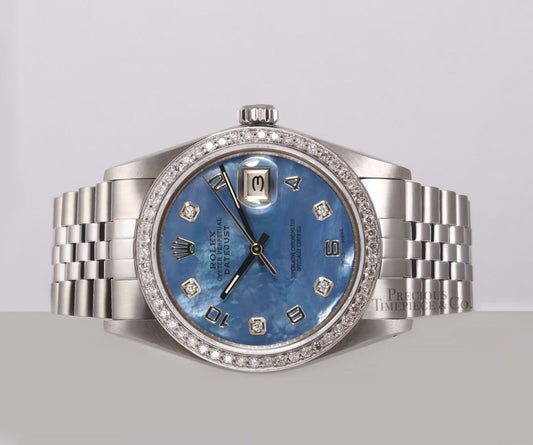 Rolex Datejust Stainless Steel 36mm-Diamond Bezel-Blue MOP Arab Diamond Dial