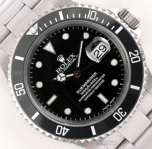 Rolex Men Submariner Date 16610 Black Stainless Steel Watch 40mm-2008 BOX/PAPER