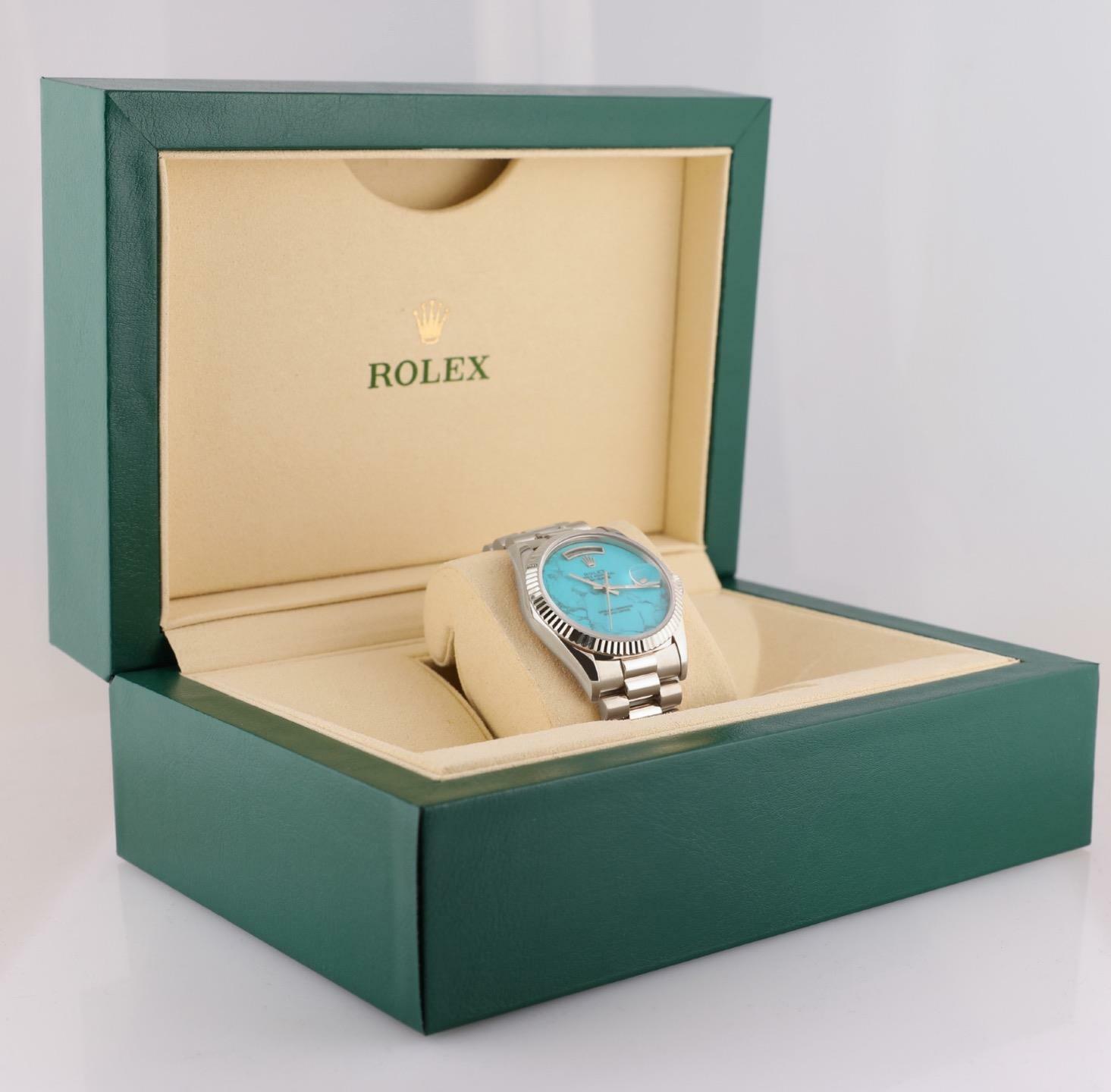 Rolex Men Day-Date 18239 President 18k White Gold 36mm-Turquoise Marble Dial