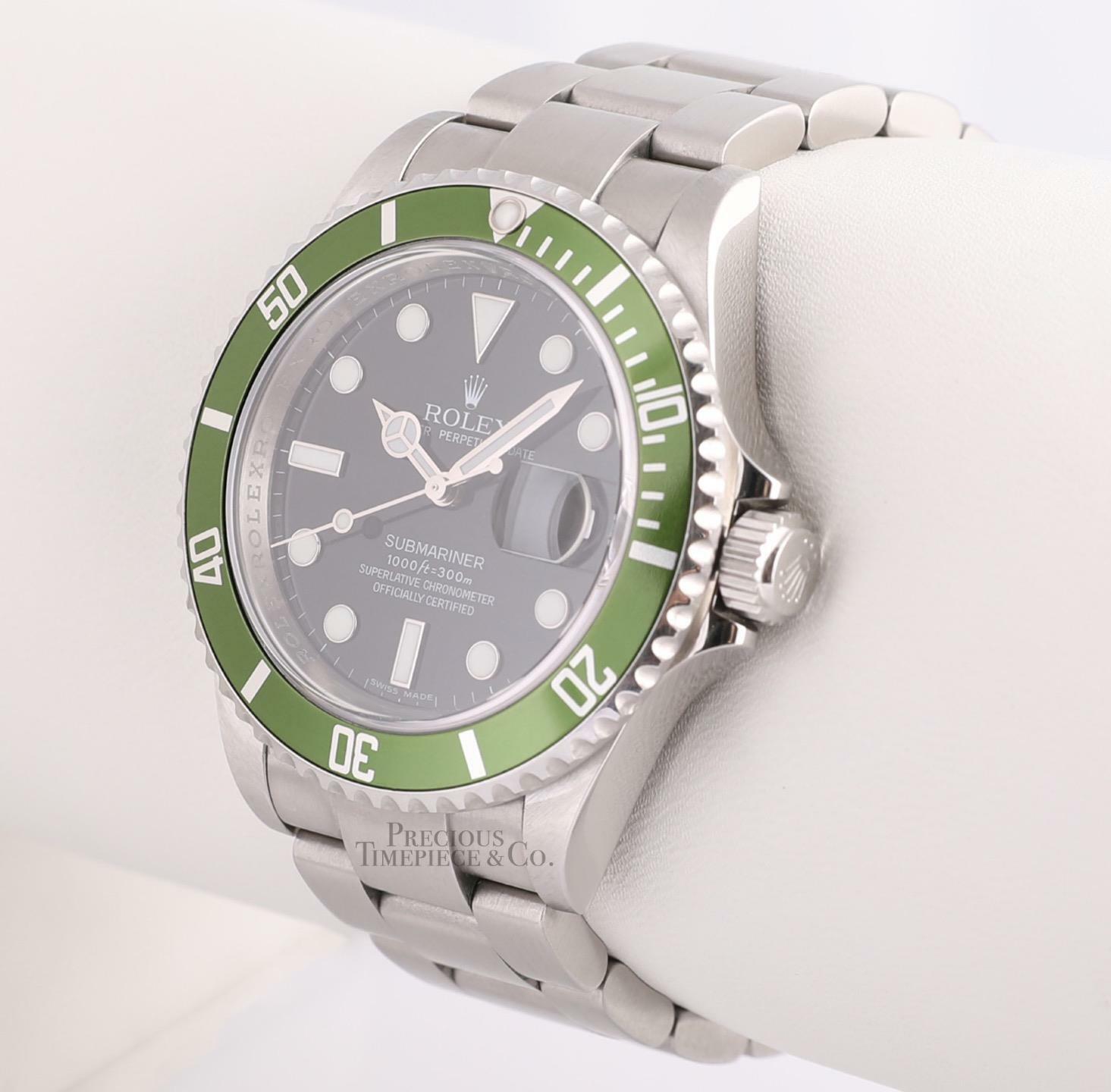 Rolex Men Submariner Date 16610V Steel Watch 40mm Kermit Green-2008 BOX/PAPER