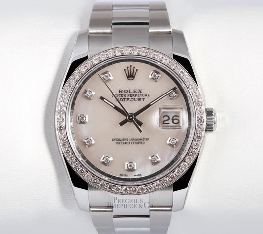 Rolex Datejust Stainless Steel Oyster 36mm-Diamond Bezel-White MOP Diamond Dial