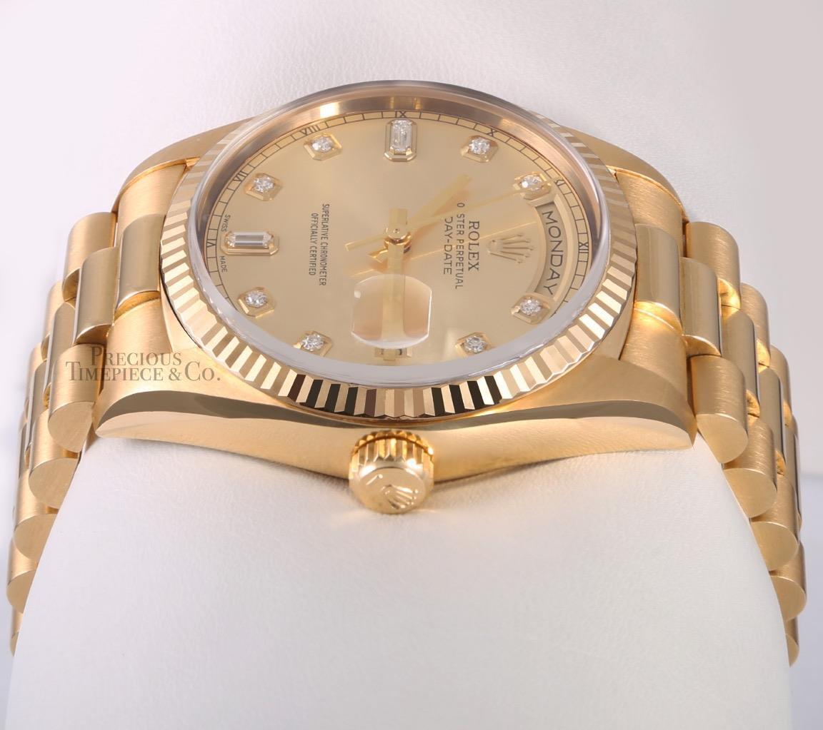 Rolex Men Day-Date 18238 President-18k Gold 36mm-Champagne Baguette Diamond Dial