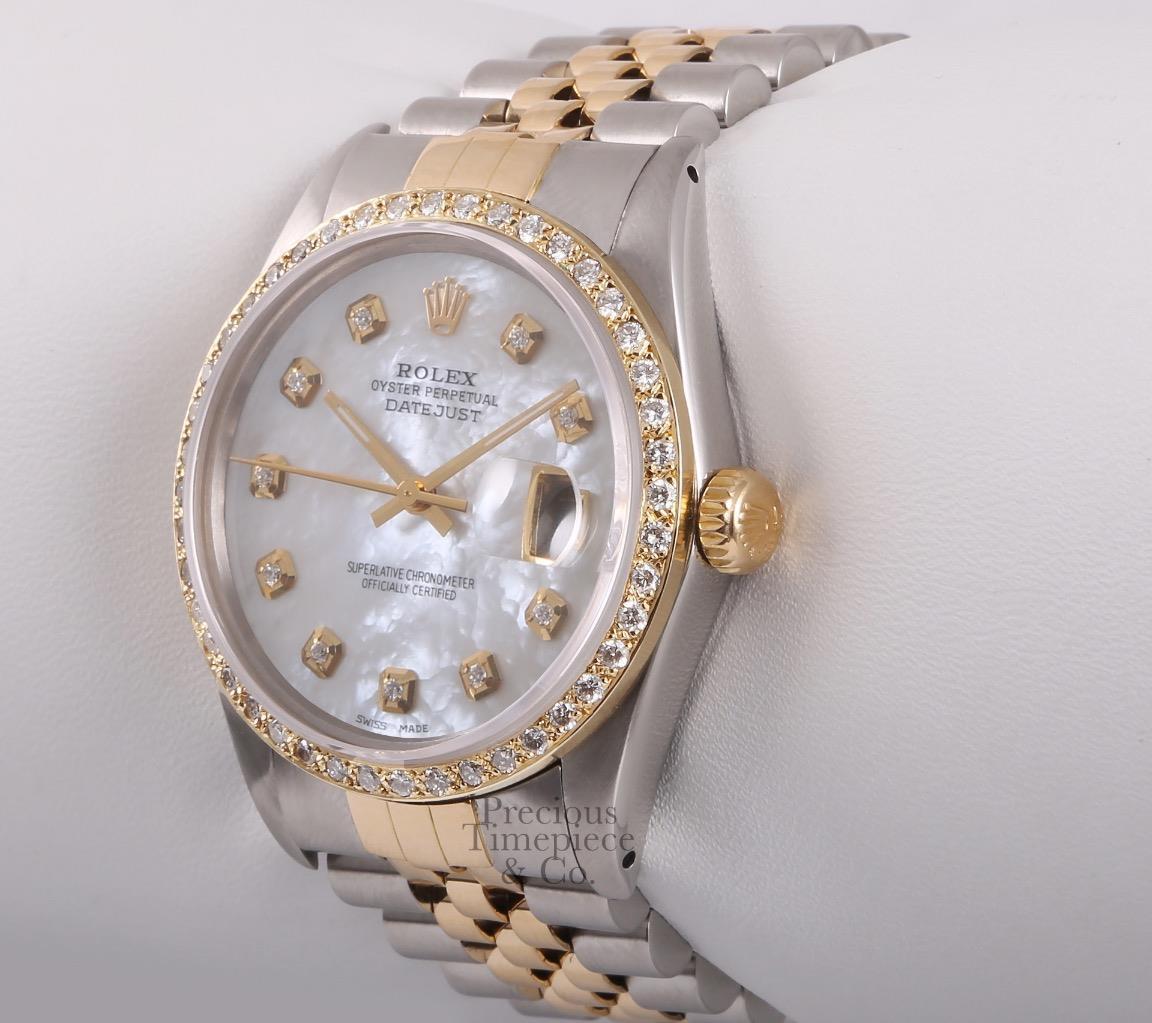 Rolex Datejust Two Tone Gold/SS 36mm-18k Diamond Bezel-White MOP Diamond Dial