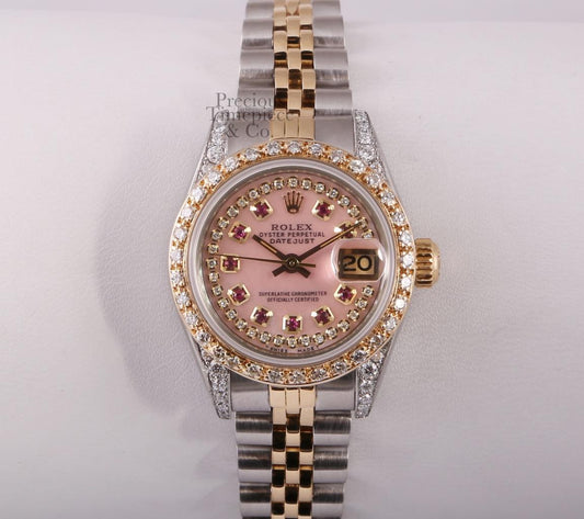 Rolex Lady Datejust 26mm Two Tone 18k Pink MOP String Diamond Dial-Diamond Llug