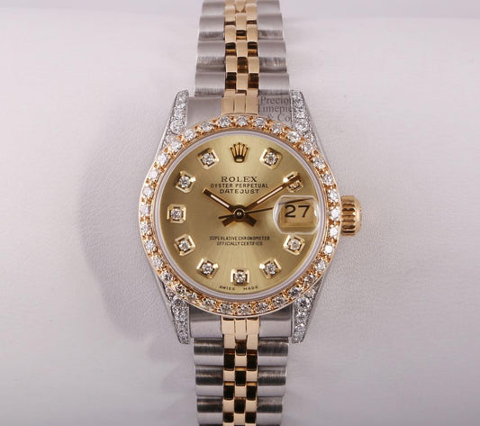 Rolex Lady Datejust 26mm 18k/SS Diamond Bezel-Champagne Diamond Dial-Diamond Lug