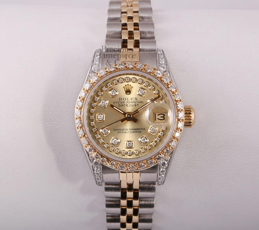 Rolex Lady Datejust 18k Steel-Champagne String Diamond Dial-Diamond Bezel & Lug