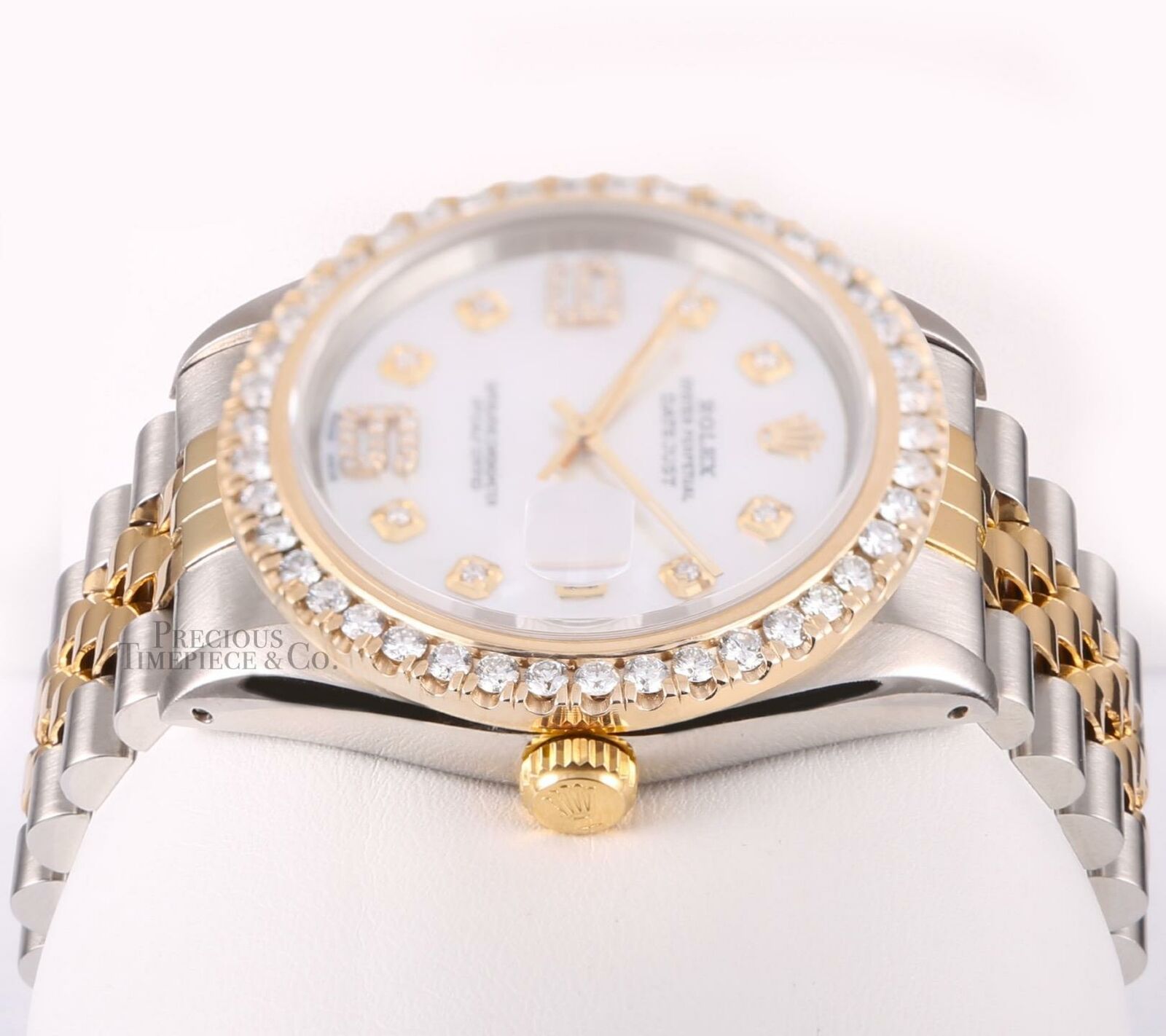 Rolex Datejust Two Tone 36mm 18k 2.5ct Diamond Bezel-White MOP Diamond 6&9 Dial