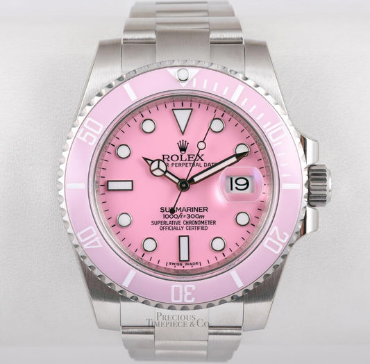 Rolex Submariner 116610 Date Steel 40mm-Custom Pink Ceramic Bezel & Pink Dial