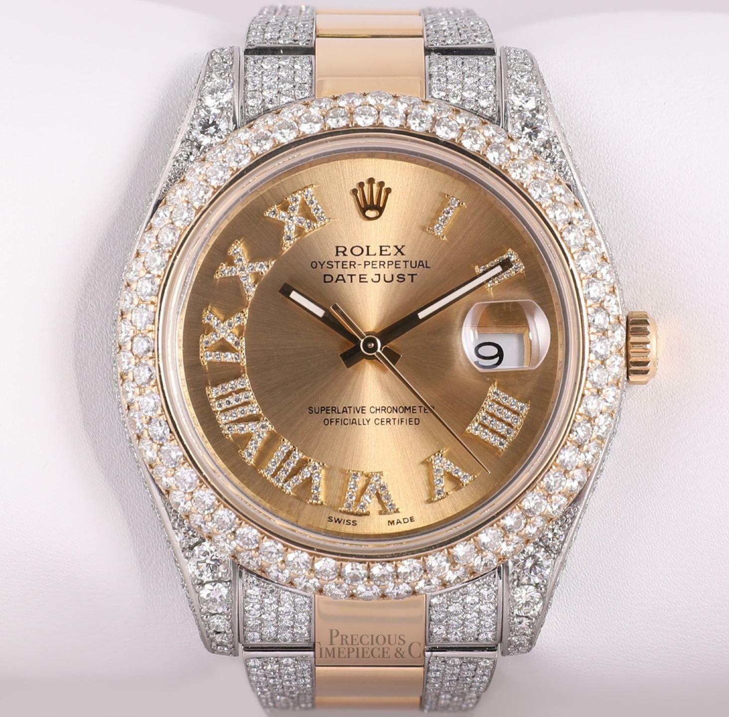 Rolex Datejust II 2 Tone 41mm Watch-VS1 Fully Iced Flooded Diamonds-Roman Dial