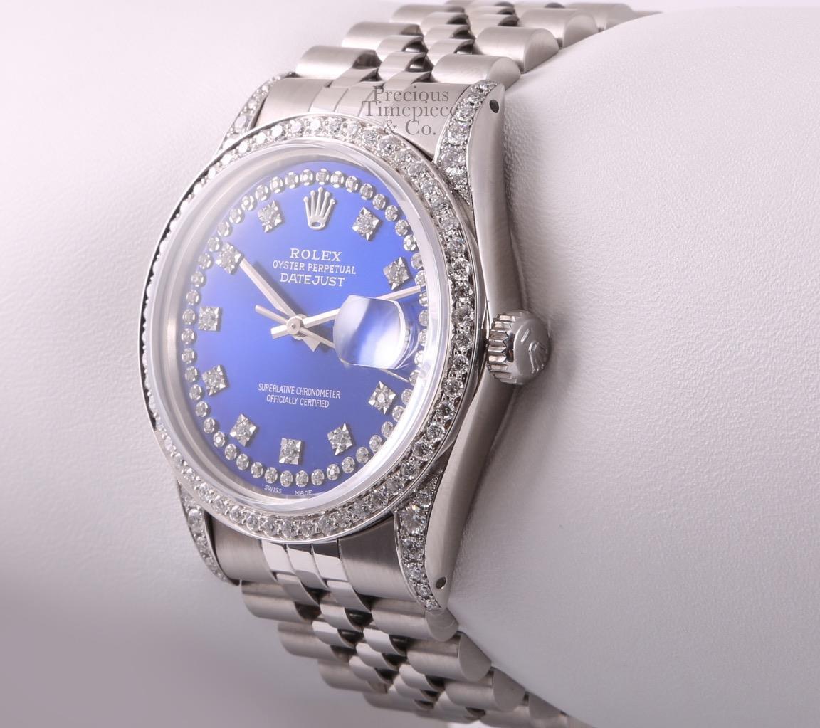 Rolex Datejust S/Steel 36mm-Blue Diamond String Dial-Diamond Lugs-Diamond Bezel