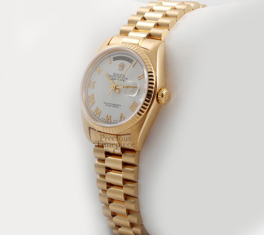 Rolex Day-Date 18k Gold President 18238-Double Quick 36mm Watch-White Roman Dial